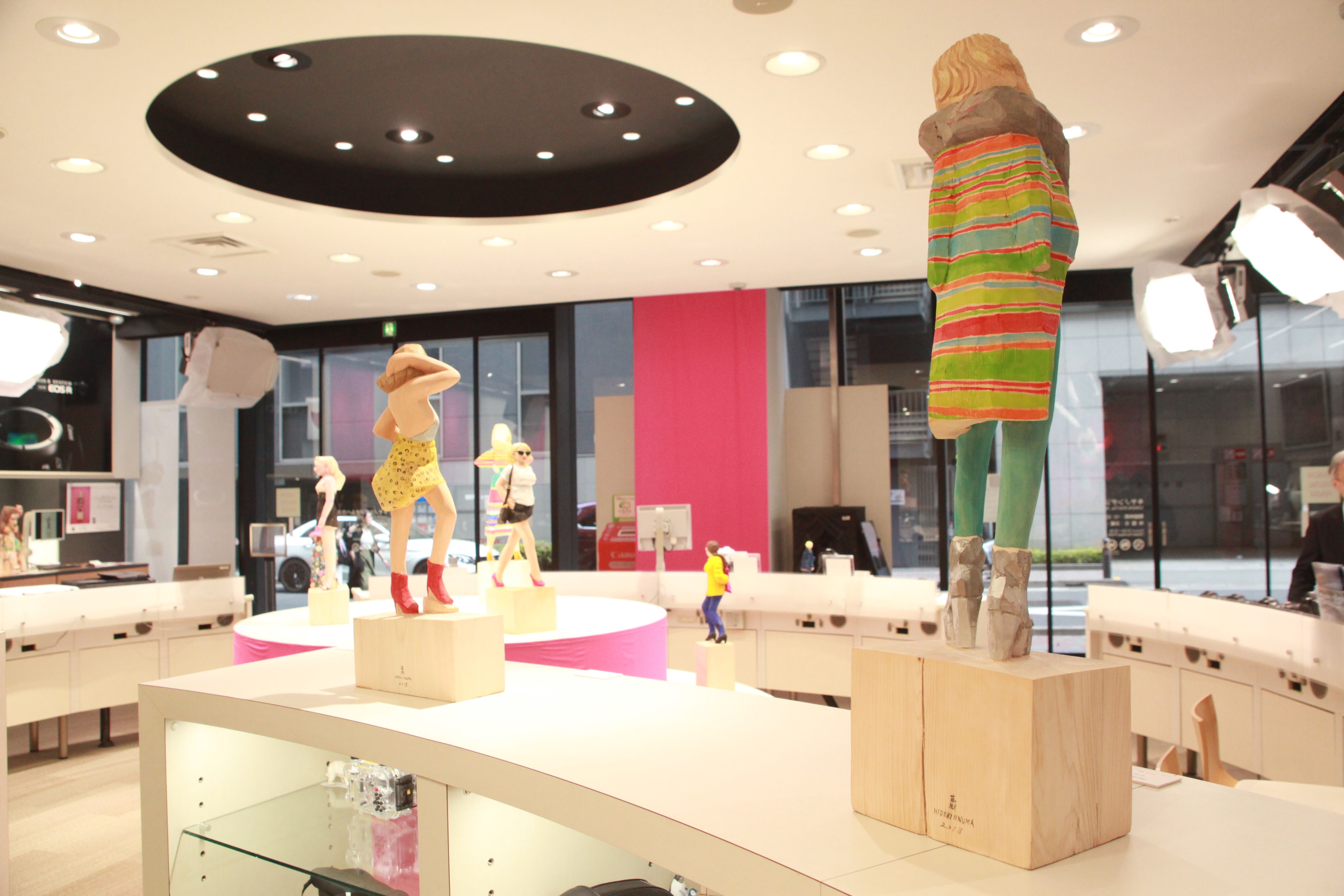 Hideki Iinuma wood sculptures at Canon Digital House Ginza, Tokyo